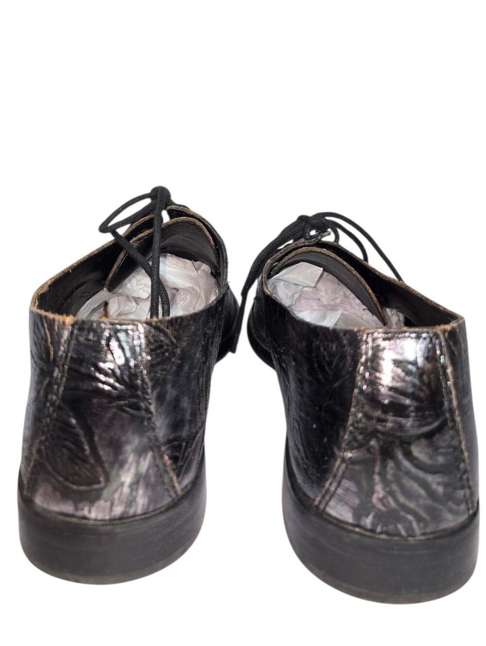 Patricia Nash Black Silver Leather Floral Embossed Lace-Up Oxford Loafers 6.5M - Picture 7 of 15